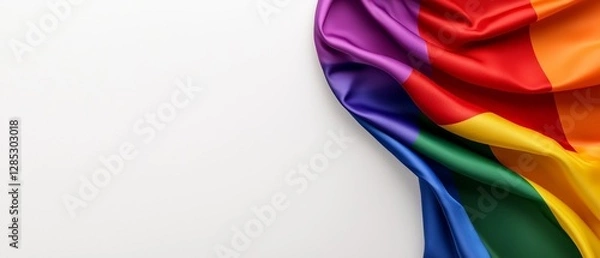 Obraz Pride Rainbow Flag Displayed with Vibrant and Symbolic Colors Representing Diversity and Inclusion on a White Surface