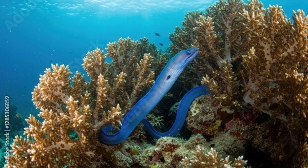 Obraz Blue Ribbon Eel Swimming Near Coral Reefs in Tropical Ocean