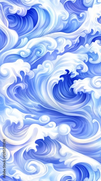 Fototapeta Stylized ocean waves seamless pattern, water texture