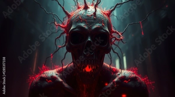 Obraz A scary red devil mask with a demonic face embodies Halloween horror