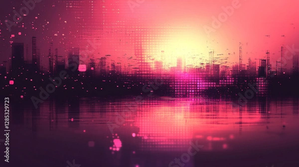 Fototapeta A vibrant, futuristic design featuring a glitch effect, symbolizing the blend of technology and chaos, representing the rapid evolution of digital spaces and modern aesthetics