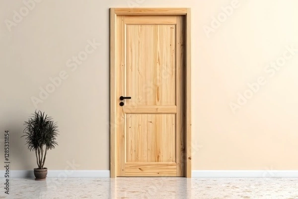 Fototapeta Realistic 3D Render of Natural Pine Wood Door, Detailed Texture and Grains, Interior Design Concept, Wooden Entrance Element