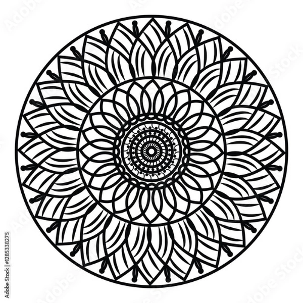 Fototapeta Abstract spiral minimalist design black and white creative mandala in round shape for your medium content coloring books.