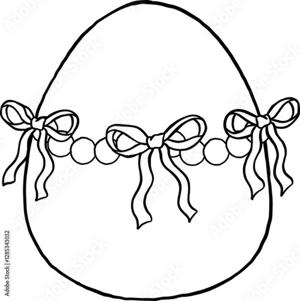Fototapeta Coquette Easter Egg with Ribbon Bows Outline