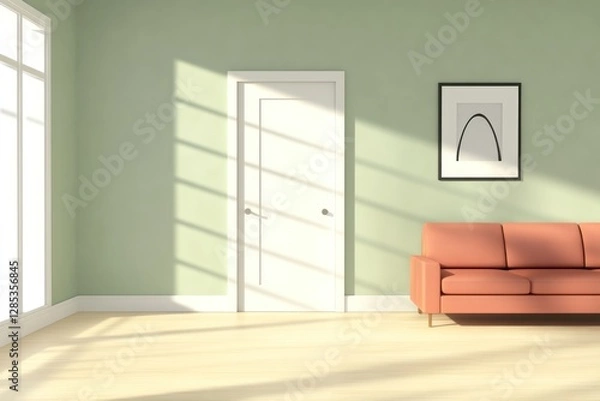 Fototapeta Modern Interior Design with Stylish Door and Comfortable Sofa in a Cozy Living Space