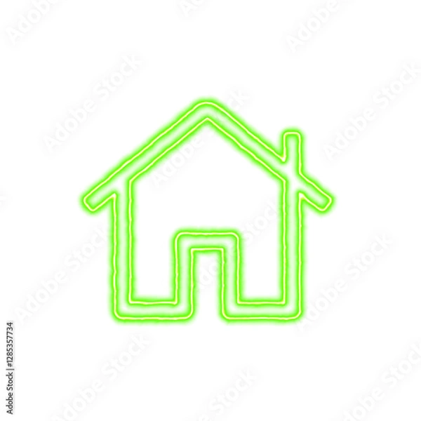 Fototapeta Icon home from the flow of energy of green color. Shimmering neon