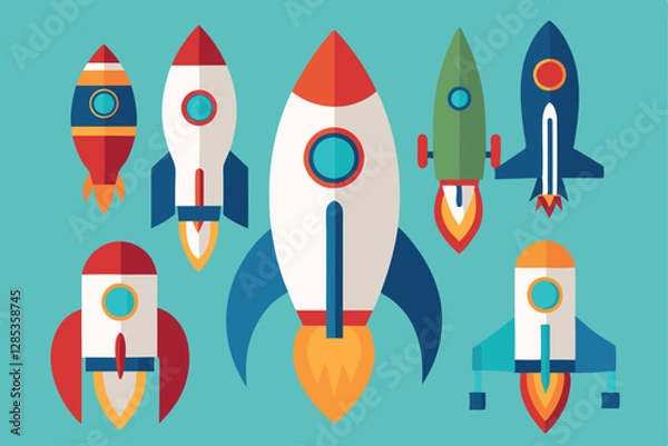 Fototapeta Rocket icons set. Flat Design Icon Template Vector Illustration.