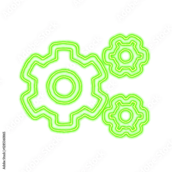 Fototapeta Icon cogs from the flow of energy of green color. Shimmering neon