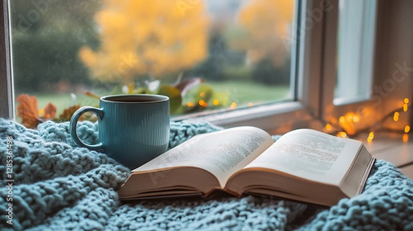 Fototapeta Reading book to relax during wellness routine cozy morning viewing the wellness routine autumn wellness hoping for wellness routine spring wellness. 