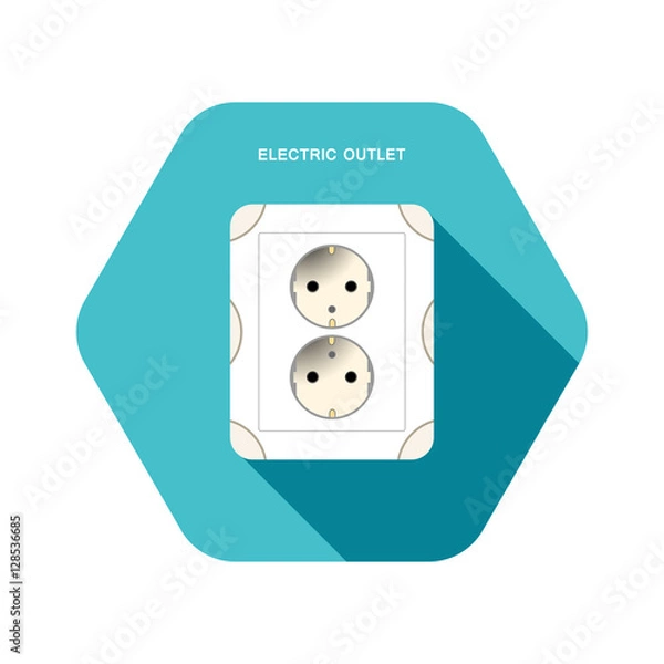 Fototapeta Vector isolated icon of electrical outlet on the turquoise hexagon background with shadow.