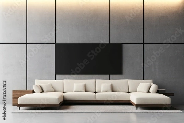 Fototapeta Contemporary 3D Render of a Stylish Interior with a Comfortable Sofa