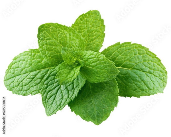 Fototapeta Isolated Bright Green Cluster of Fresh Mint Leaves
