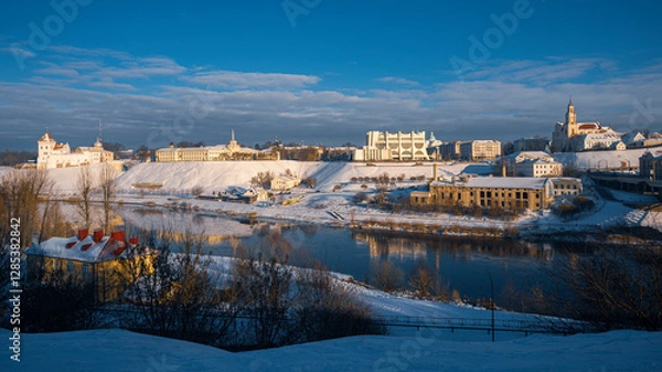 Obraz A panoramic view on Grodno city in winter