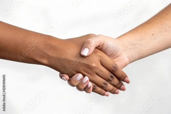 Fototapeta  An extreme close-up of two women's hands shaking, focusing on skin texture and nails