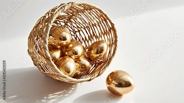 Obraz Golden Easter Eggs in Wicker Basket PNG