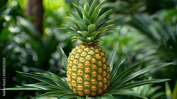 Fototapeta Fresh Pineapple Fruit on Tropical Plant Background for Healthy Eating
