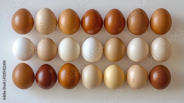 Fototapeta Variety of Chicken Eggs Displaying Different Shades of Brown and White