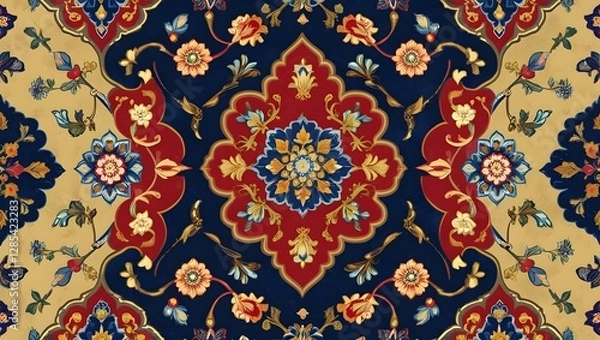 Fototapeta Indigo and Gold Persian Wallpaper with an Intricate Arabesque Pattern