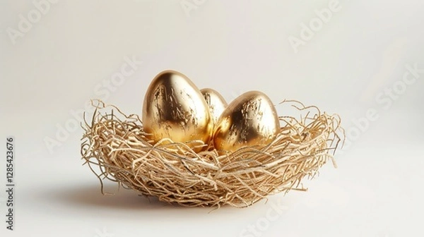 Obraz Golden Easter Eggs in Straw Nest PNG