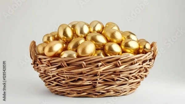 Obraz Glittering Golden Easter Eggs Nestled in Spring Meadow PNG