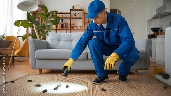 Obraz Young man sitting on a chair and sofa with young woman on a bench in a home interior during renovation with tools and construction elements