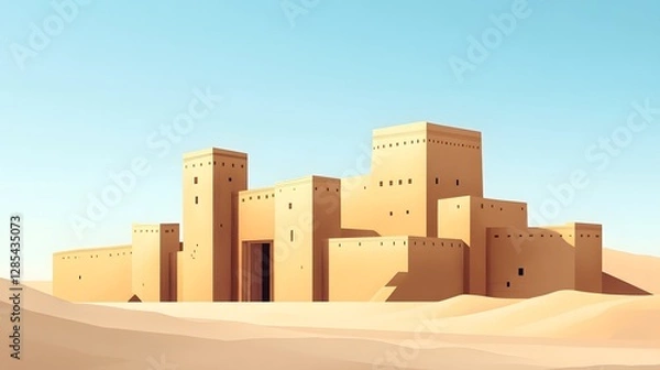 Fototapeta Desert landscape with abstract sand structures, vibrant blue sky, serene atmosphere, ideal for creative design projects.