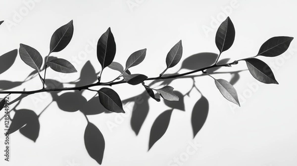 Obraz Branches of a Tree Casting Delicate Shadows on a White Background, Creating an Artistic Composition in Natural Light During the Afternoon