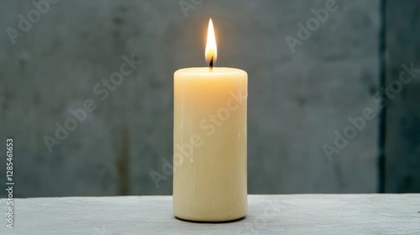 Fototapeta Lit Off White Candle On Gray Surface
