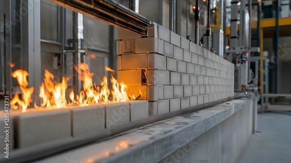 Fototapeta Close up view of fire resistant wall panels being evaluated in a laboratory setting to assess their thermal resistance structural integrity and compliance with safety standards and building codes
