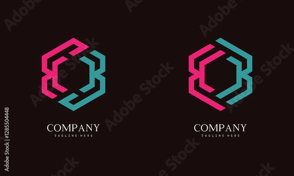 Fototapeta Set of hexagon-shaped monogram logo with the initial letter K. Suitable for various businesses.