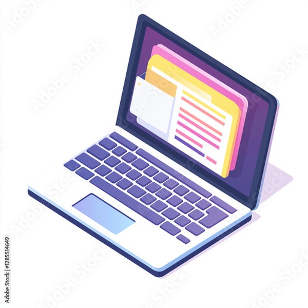 Fototapeta Laptop displaying multiple open documents and colorful tabs, symbolizing multitasking, productivity, and digital organization