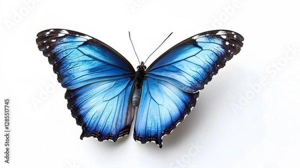 Fototapeta A beautiful blue butterfly, clean white background, transparent isolate