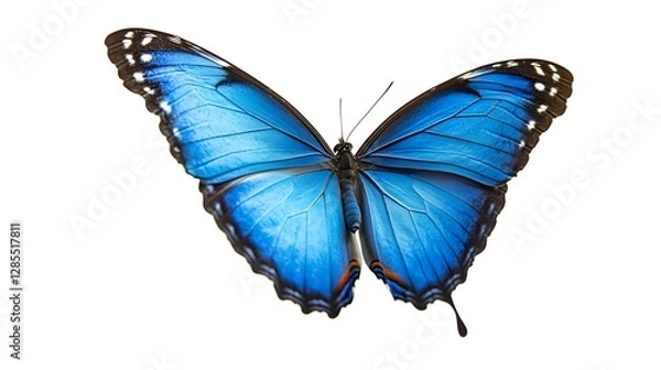 Fototapeta A beautiful blue butterfly, clean white background, transparent isolate