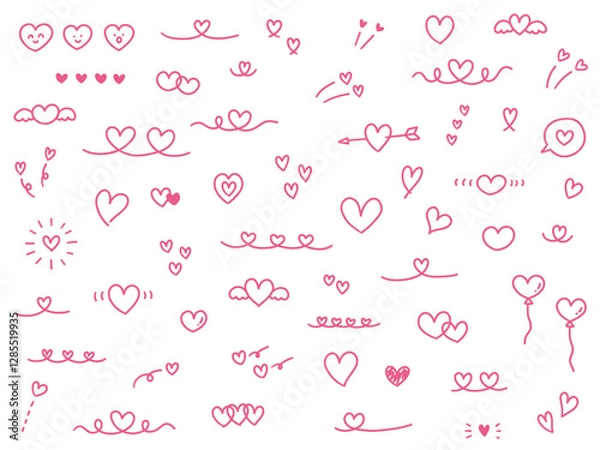 Fototapeta 手書きのハートのベクターイラストセット。アイコン、手描き、落書き、バレンタイン