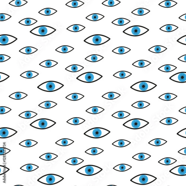 Fototapeta Modern seamless pattern with hand drawn eyes.