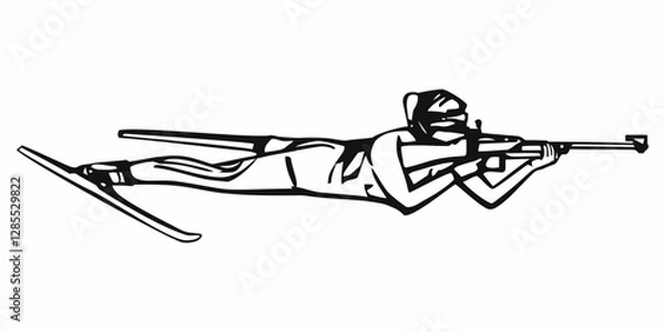 Fototapeta isolated illustration of a stylization biathlon shooter, black and white drawing, white background