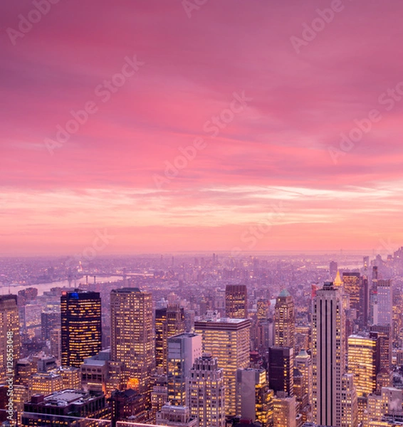 Fototapeta View of New York Manhattan during sunset hours