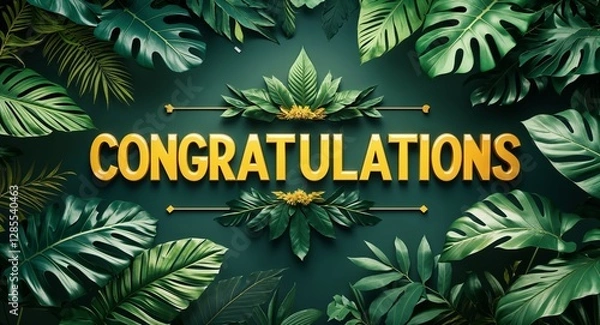 Obraz congratulations lettering on jungle leaves background