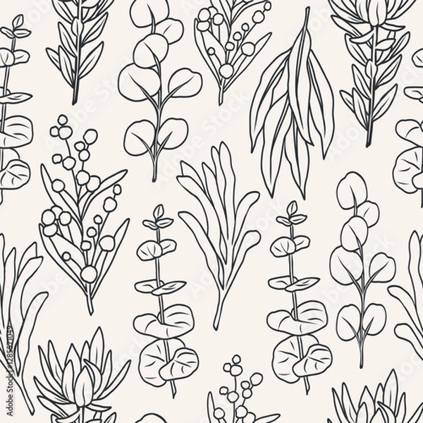 Fototapeta Hand drawn Australian flowers seamless pattern