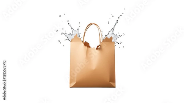 Fototapeta Shopping bag splashed with milk, a visual depiction of grocery mishap 