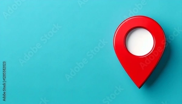 Fototapeta A red map pin on a vibrant blue background, highlighting a location or destination