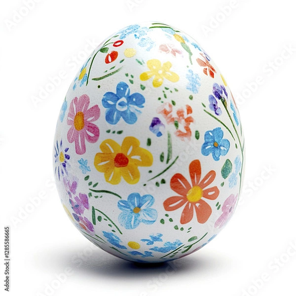 Fototapeta Colorful Easter egg with floral patterns on white background
