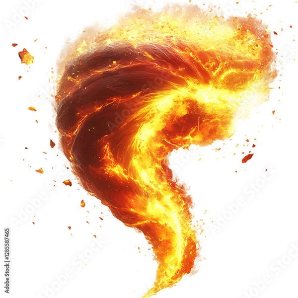 Fototapeta A Stylized 3D Fire Tornado with Swirling Flames Burning in the Air Isolated on Transparent Background
