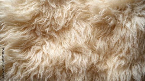 Fototapeta White fur texture top view. White sheep skin background. Fur pattern. Texture of white shaggy fur. Wool texture. Sheep fur close up.