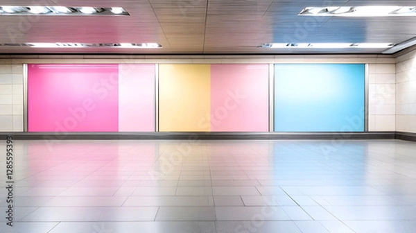 Fototapeta Modern Subway Wall with Colorful Panels for Advertising or Art Installation : Generative AI