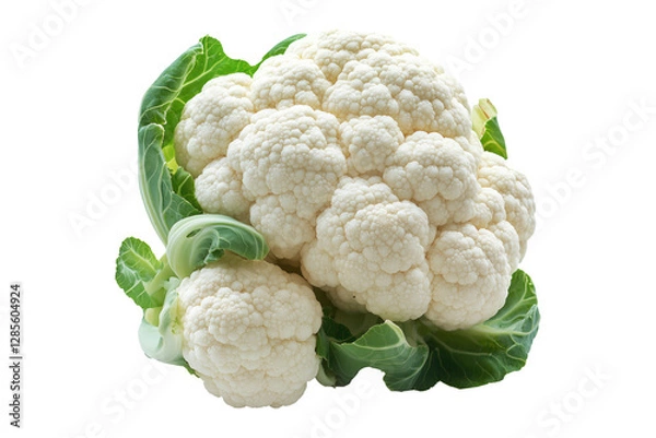Fototapeta Close-up of a fresh cauliflower head, isolated on white transparent background. Concept of healthy eating, nutrition, and balance