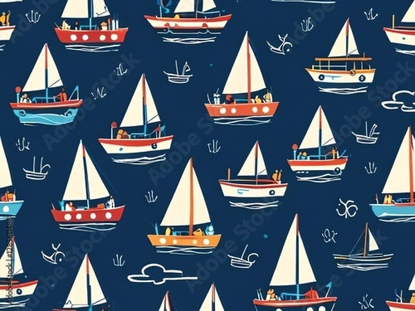 Fototapeta Seafaring Adventure: A Colorful Pattern of Sailboats