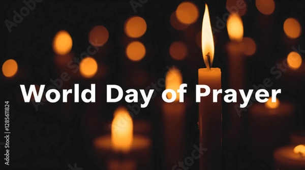 Fototapeta Moody World Day of Prayer Scene with Warm Candlelights, Flickering Flames, and Low-Contrast Glow