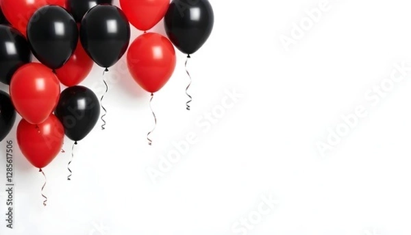 Fototapeta Red and black balloons floating against a white background
