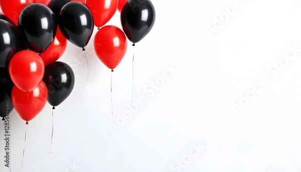 Fototapeta Red and black balloons floating against a white background